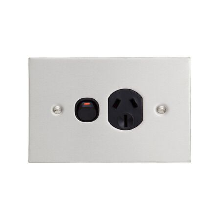 Metal Plate Series, Single Switch Socket Outlet, 250V, 10V, BSL Style - Black