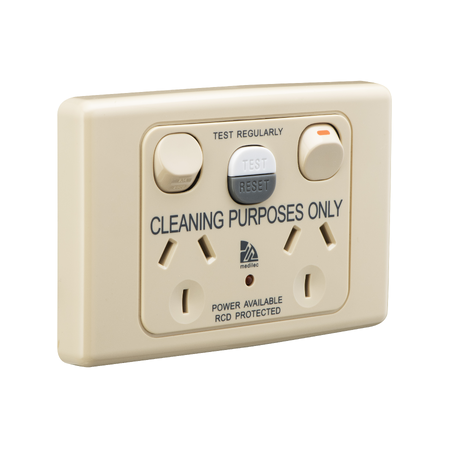 Medilec, RCD Protected Medilec, Twin Switch Socket Outlet, 250V, 10A, 1 Pole, Horizontal, 10mA RCD - Beige