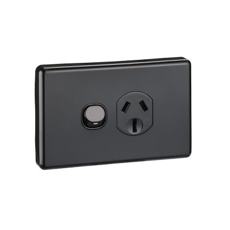 Classic C2000 Series, Single Switch Socket Outlet, Classic, 250V, 15A - Black