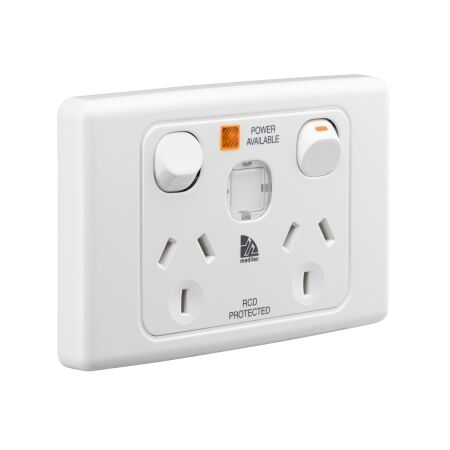 Medilec, Twin Switch Socket Outlet, 250V, 10A, 2 Gang, 1 Pole - White Electric