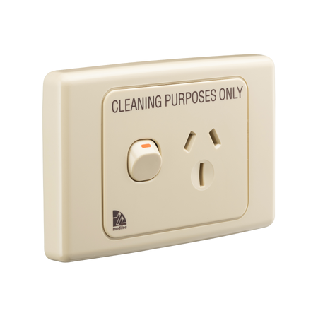 Medilec, Single Switch Socket Outlet, 250V, 15A, Cleaner Label - Beige