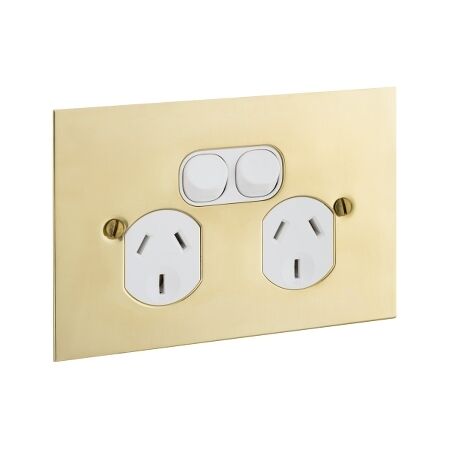 Metal Plate Series, Twin Switch Socket Outlet, 250V, 10A, BBSL Style, Flat Plate - White Electric
