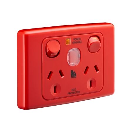 Medilec, Twin Switch Socket Outlet, 250V, 10A, 2 Gang, 1 Pole - Red