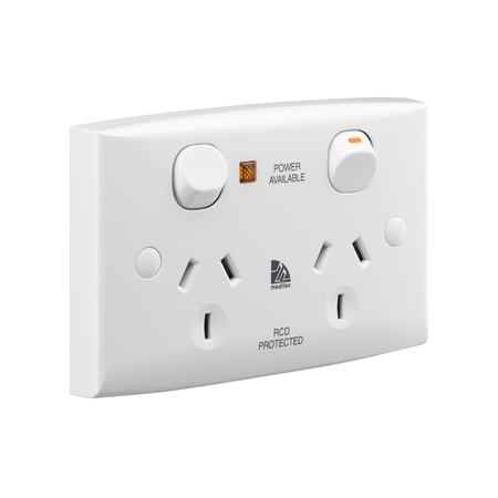Medilec, Twin Switch Socket Outlet, 250V, 10A, Safety Shutter, Security Screw - White Electric
