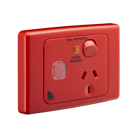 Medilec, Single Switch Socket Outlet, 250V, 10A, Circuit Identification - Red