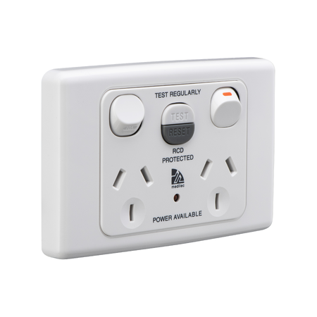 Medilec, RCD Protected Medilec, Twin Switch Socket Outlet, 250V, 10A, 1 Pole, Horizontal, 10mA RCD - White Electric