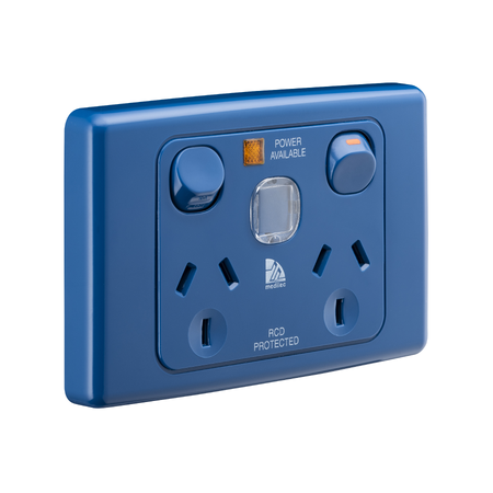 Medilec, Twin Switch Socket Outlet, 250V, 10A, 2 Gang, 1 Pole - Dark Blue