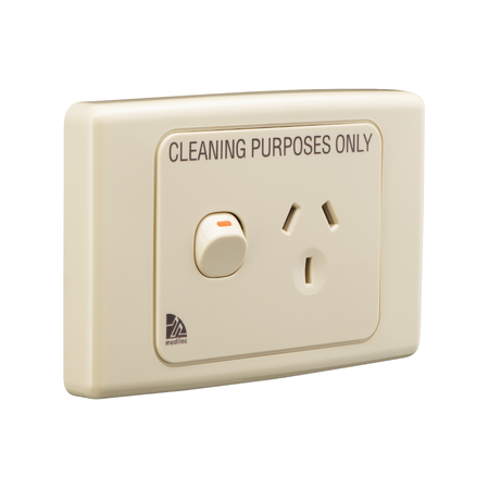 Medilec, Single Switch Socket Outlet, 250V, 10A, Cleaner Label - Beige