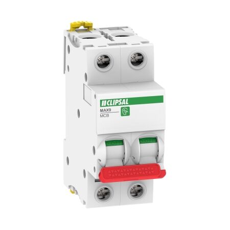 MAX9, Miniature Circuit-Breaker (MCB), 2P, 63A, C Curve, 6000A, 415V, Incomer, RED Toggle