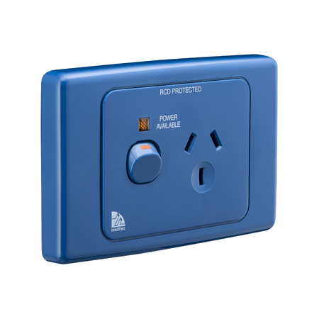 Medilec, Single Switch Socket Outlet, 250V, 10A - Dark Blue
