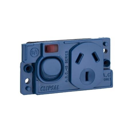 Medilec, Single Switch Socket Outlet, 250V, 10A, O Style, 2 Pole, Horizontal, Neon - Dark Blue