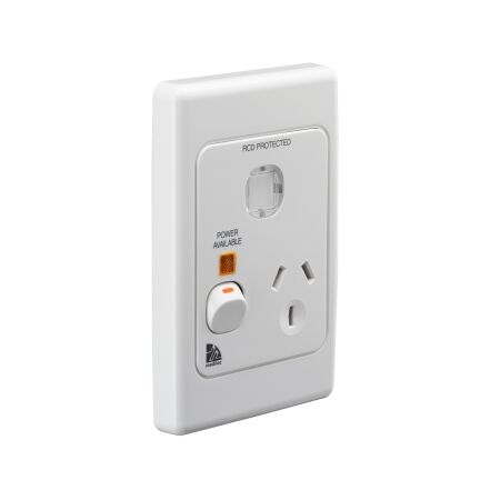 Medilec, Single Switch Socket Outlet, 250V, 10A, Vertical - White Electric