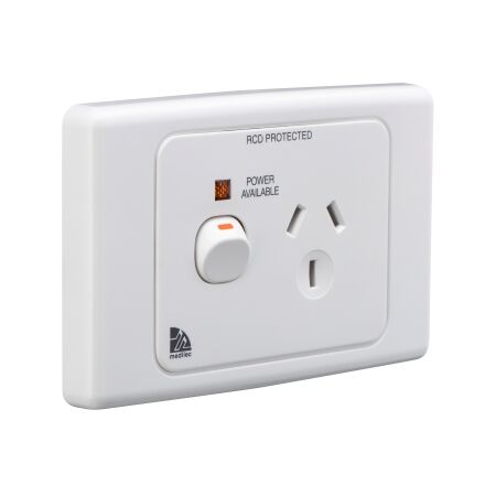 Medilec, Single Switch Socket Outlet, 250V, 10A - White Electric