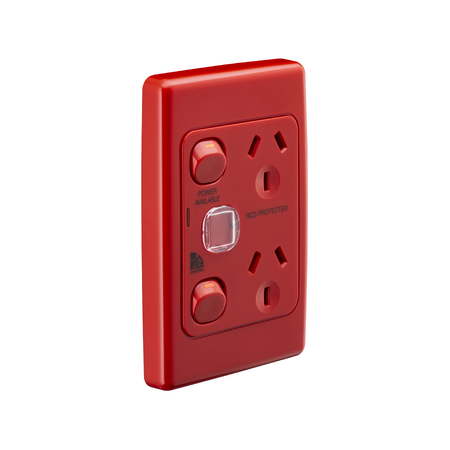 Medilec, Twin Switch Socket Outlet, 250V, 10A, 2 Gang, 1 Pole, Vertical - Red