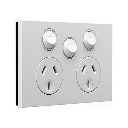 Saturn Zen, Double Power Point, With Extra Switch Horizontal Mount, 250V, 10A - Zen White