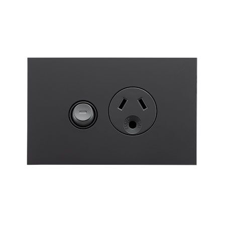 Saturn Zen, Single Power Point, Round Earth Horizontal Mount, 250V, 10A - Zen Black