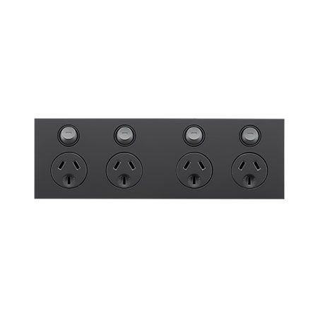 Saturn Zen, Quad Power Point, Horizontal Mount, 250V, 10A - Zen Black