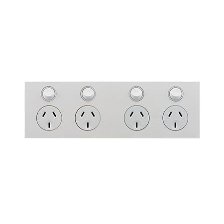 Saturn Zen, Quad Power Point, Horizontal Mount, 250V, 10A - Zen White