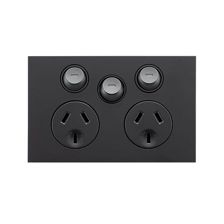 Saturn Zen, Double Power Point, With Extra Switch Horizontal Mount, 250V, 10A - Zen Black