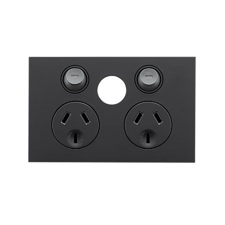Saturn Zen, Double Power Point, Horizontal Mount, 250V, 10A, Less Extra Switch - Zen Black