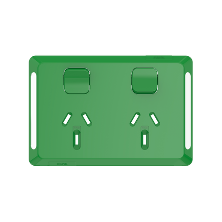 Pro Series, Twin Power Point Skin, Horizontal Mount, 250V, 10A, Clip-On - Green