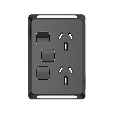 Pro Series, Twin Power Point Skin, Vertical Mount, 1ExBlank, 10A, 250V, Clip-On - Black