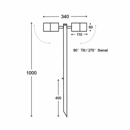 Long Garden Spike 1m Black Two Heads