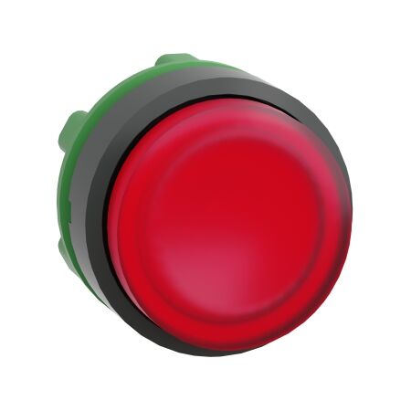 Harmony XB5, Head for illuminated push-button, plastic, red projecting, 22mm, universal LED, spring return, plain lens