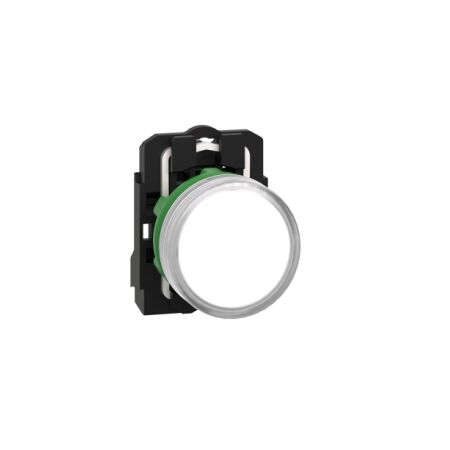 Harmony XB5, Pilot light, grey plastic, white, 22mm, universal LED, plain lens, 24V AC DC