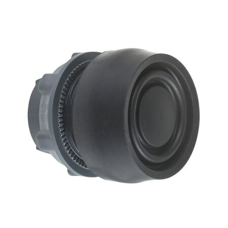 Harmony XB5, push-button head, plastic, flush, black, 22mm, spring return, coloured boot, unmarked