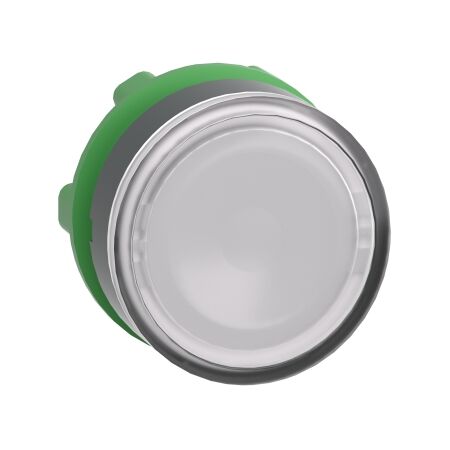 Harmony XB5, Head for illuminated push-button, plastic, white flush, 22mm, universal LED, spring return, plain lens