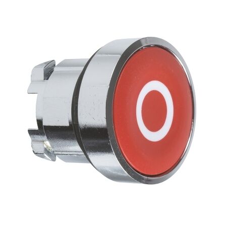 Harmony XB4, push-button head, metal, flush, red, 22mm, spring return, marked O