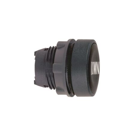Harmony XB5, Head for non illuminated push-button, black flush, 22mm, spring return, white marked DOWN
