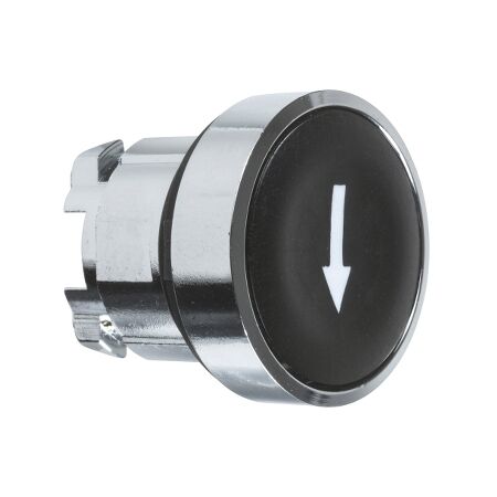 Harmony XB4, push-button head, metal, flush, black, 22mm, spring return, marked DOWN ARROW