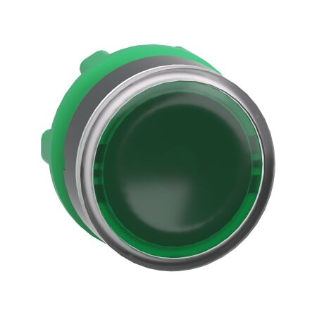 Harmony XB5, Head for illuminated push-button, plastic, green flush, 22mm, universal LED, spring return, plain lens