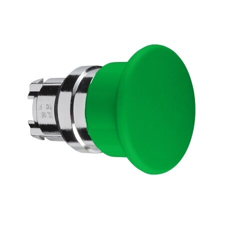 Harmony XB4, Head for non illuminated pushbutton, mushroom 40mm, metal, green, 22mm, spring return
