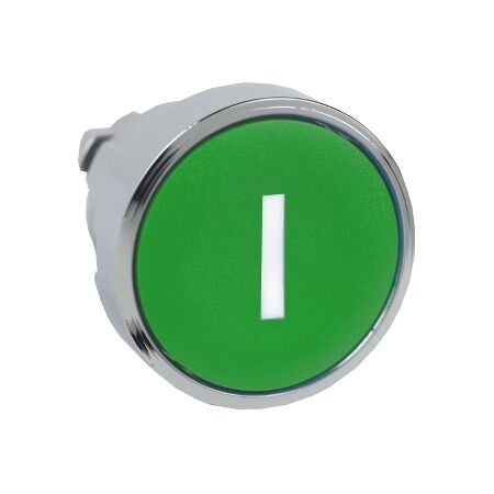 Harmony XB4, push-button head, metal, flush, green, 22mm, spring return, marked I