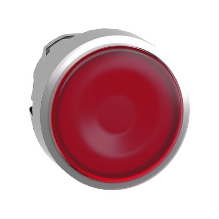 Harmony XB4, Head for illuminated push-button, metal, red flush, 22mm, universal LED, spring return, plan lens, unmarked