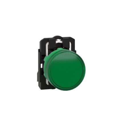 Harmony XB5, Pilot light, grey plastic, green, 22mm, universal LED, plain lens, 230...240V AC