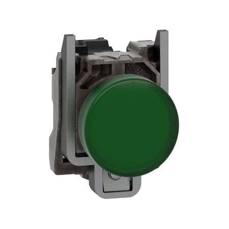 Harmony XB4, Pilot light, grey plastic, green, 22mm, universal LED, plain lens, 24V AC DC