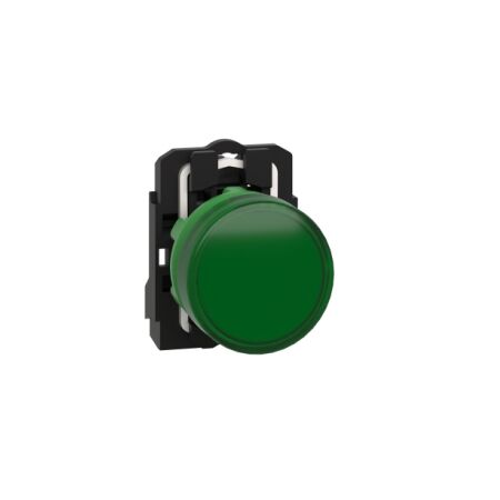 Harmony XB5, Pilot light, grey plastic, green, 22mm, universal LED, plain lens, 24V AC DC