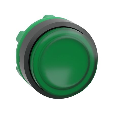 Harmony XB5, Head for illuminated push-button, green projecting, 22mm, universal LED, spring return, unmarked