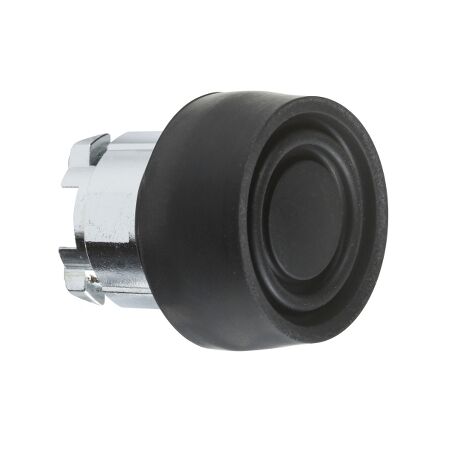 Harmony XB4, push-button head, metal, flush, black, 22mm, spring return, coloured boot, unmarked