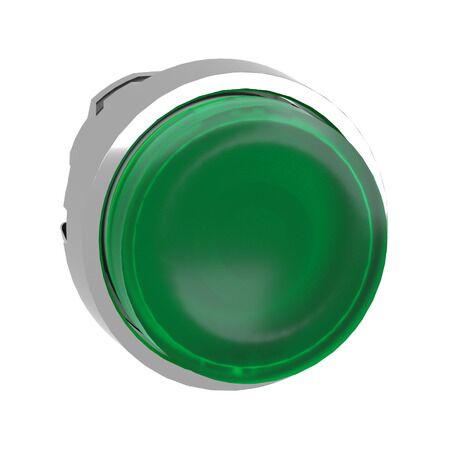 Harmony XB4, Head for illuminated push-button, metal, green projecting, 22mm, universal LED, spring return, plain lens