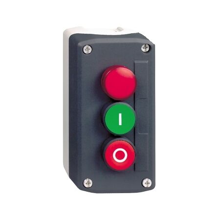 Harmony XALD XALK, Control station, plastic, dark grey, 1 red pilot light/1 green flush I/1 red flush O push-buttons, Ø22 , spring return