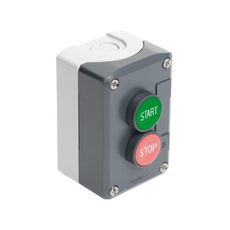 Harmony XALD XALK, Control station, plastic, dark grey lid, 2 flush push-buttons 22mm, marked START STOP, 1NO+1NC