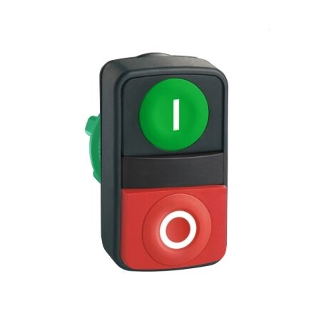 Harmony XB5, Head for illuminated double headed push-button, 1 green flush/ 1 red projecting, 22mm, unmarked