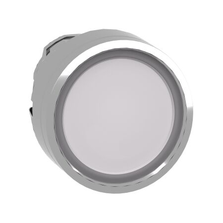 Harmony XB4, Head for illuminated push-button, metal, white flush, 22mm, universal LED, spring return, plan lens