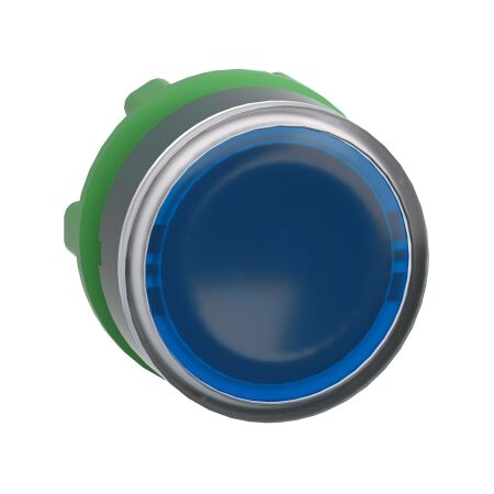 Harmony XB5, Head for illuminated push-button, plastic, blue flush, 22mm, universal LED, spring return, plain lens