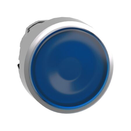 Harmony XB4, Head for illuminated push-button, metal, blue flush, 22mm, universal LED, spring return, plan lens, unmarked
